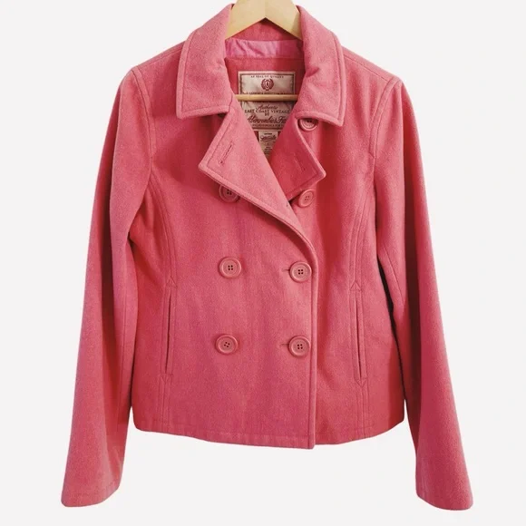90s Abercrombie & Fitch Jacket Peacoat Wool Blend Size Large Vintage Salmon Pink - Picture 7 of 7